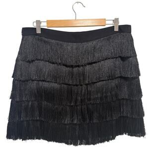 Club Monaco Black Fringe Skirt Sz 10 Lined Y2K Cocktail Mini Luxe Minimal 90s
